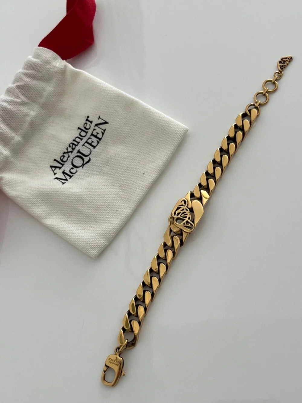 Alexander McQueen Gold Colored Men's Bracelet Logo Lettering A&M Adjustable Leng